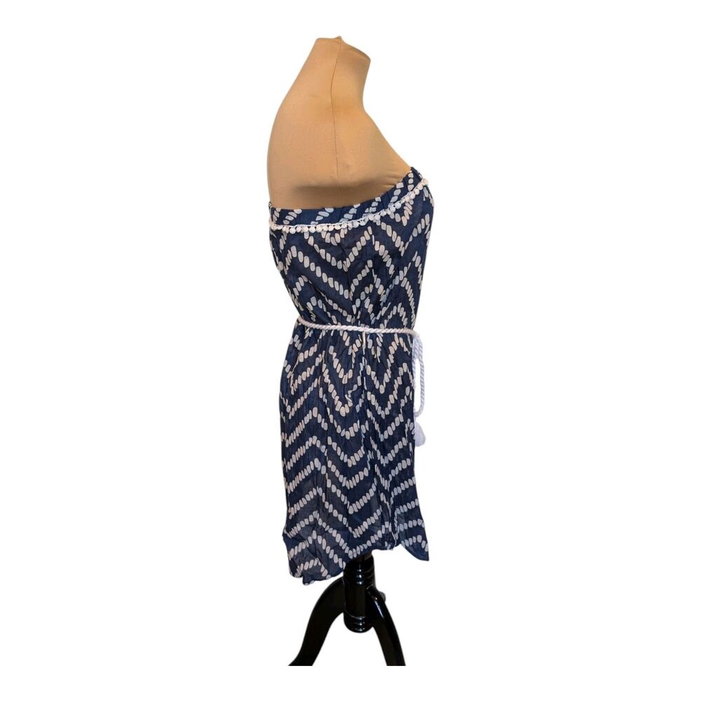 Mud Pie Navy Blue & White Cherokee ZigZag Allison Strapless Cover-Up Large New - Picture 4 of 8